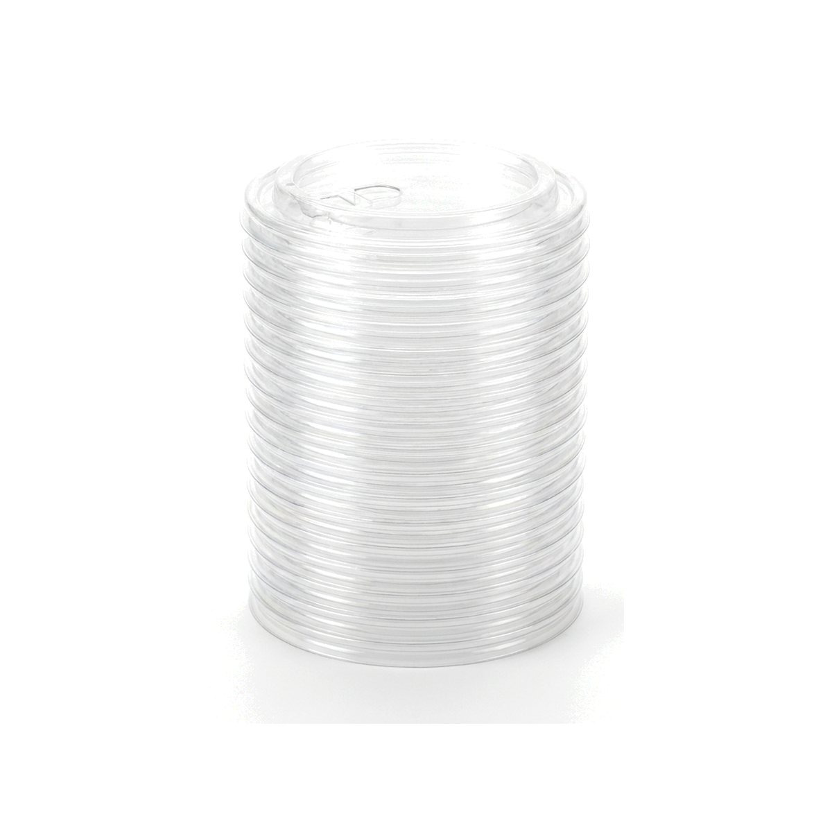 Clear flat cup lids on a white background — also available in a dome style