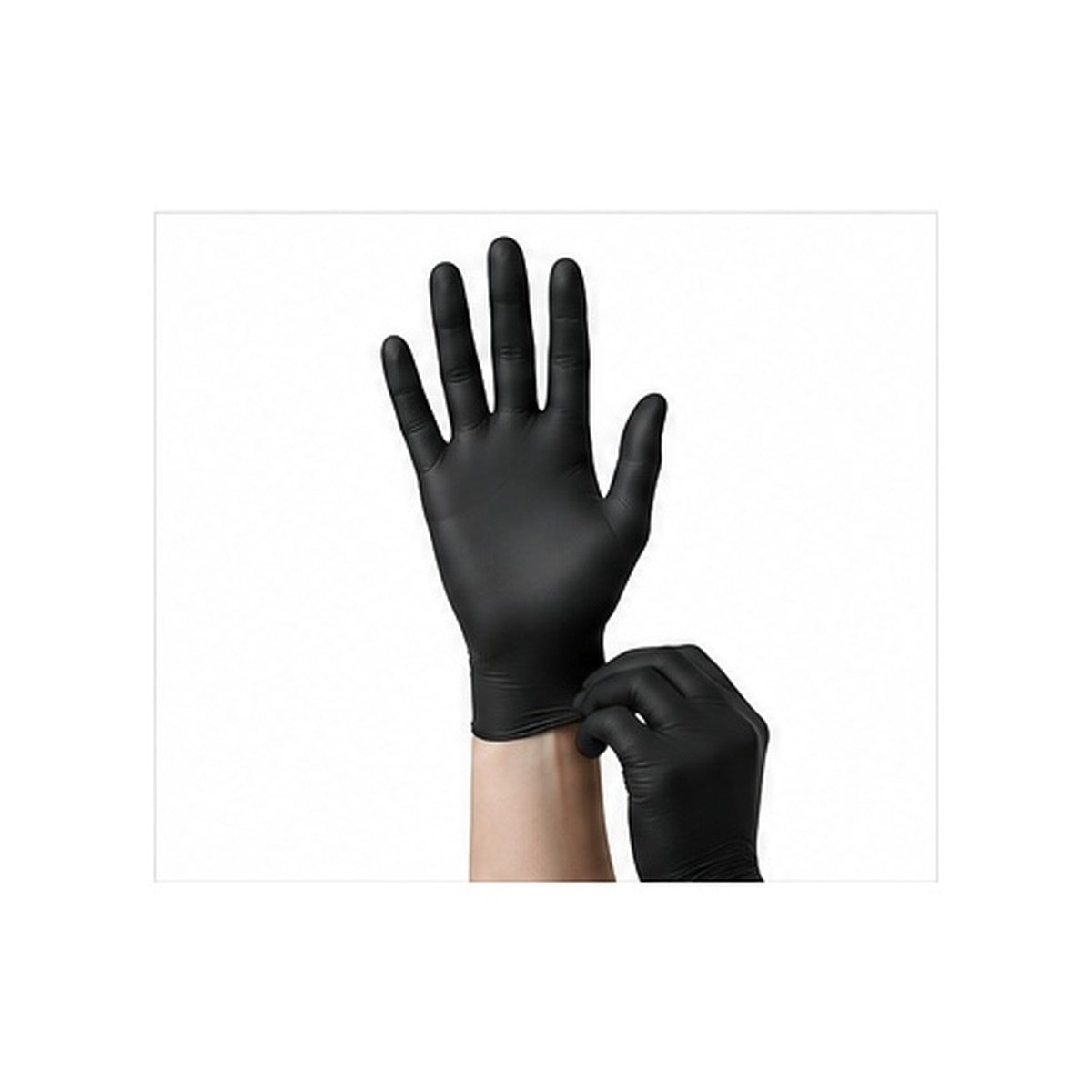 Black nitrile disposable gloves on a white background