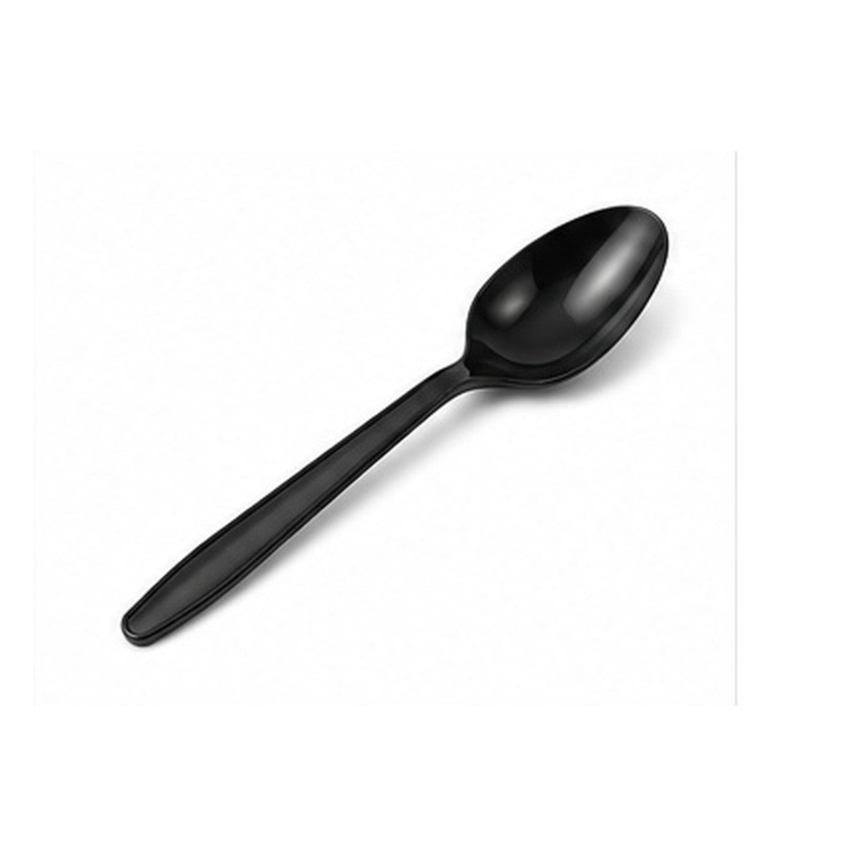Black disposable spoon on a white background