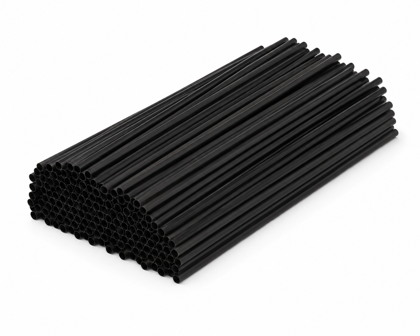 Black drinking straws on a white background