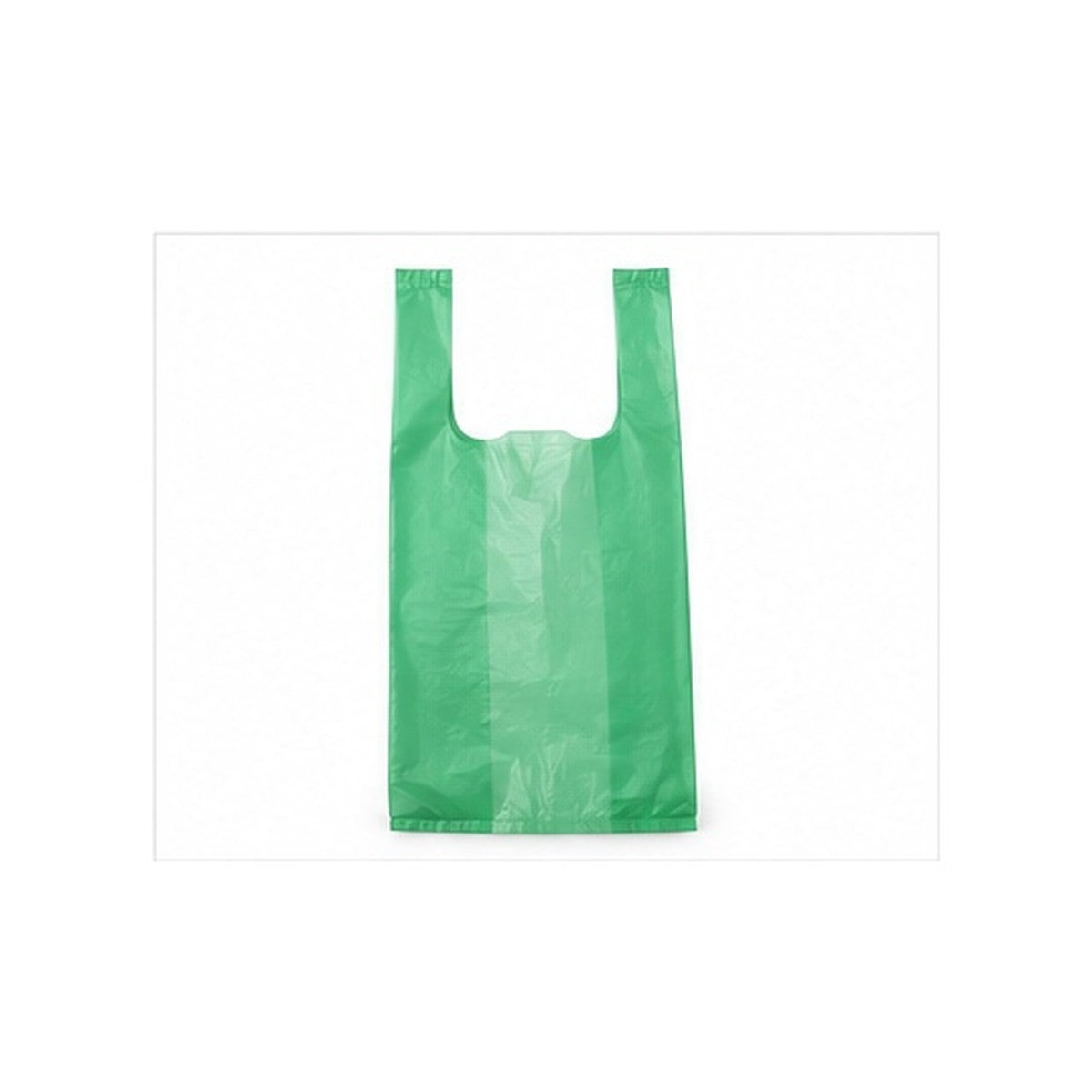 T-shirt style plastic carryout bag on a white background