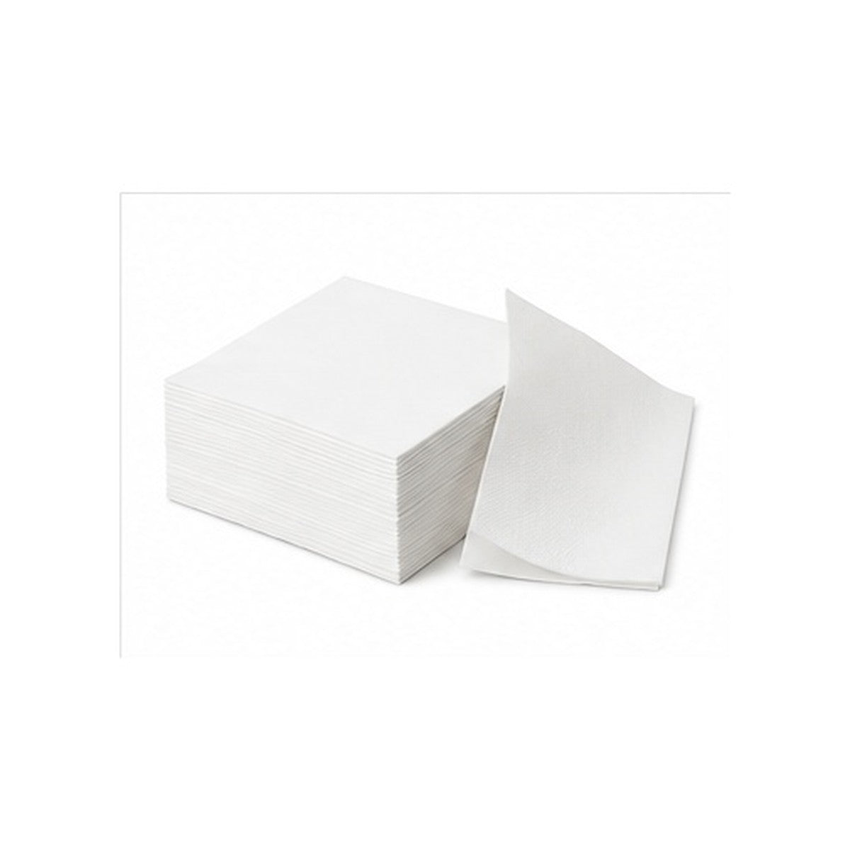 Stack of folded white beverage napkins on a white background